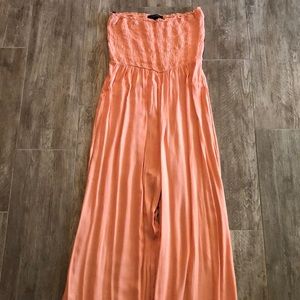 Extra long peach strapless jumpsuit